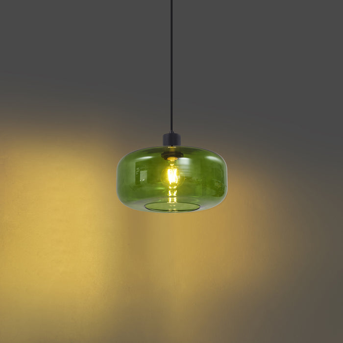 QAZQA Retro hanglamp zwart met groen glas - Bizle