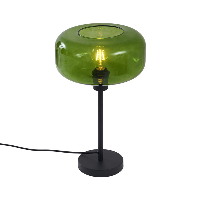 QAZQA Retro tafellamp zwart met groen glas - Bizle