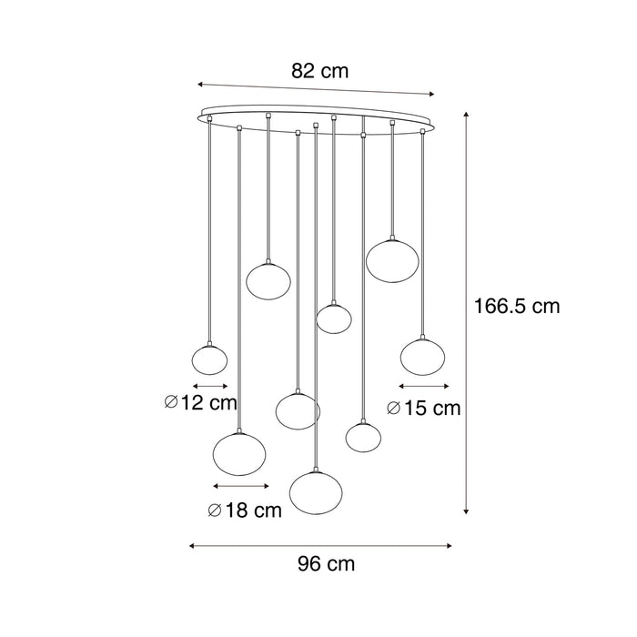 QAZQA Art Deco hanglamp goud met opaal glas 9-lichts - Yani