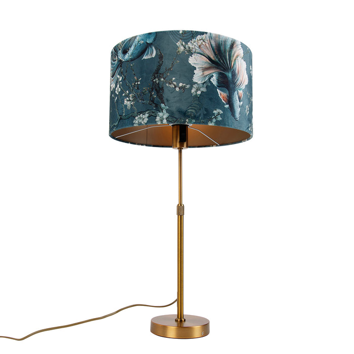 QAZQA Tafellamp brons met velours kap vis 35cm - Parte