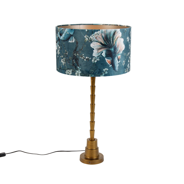 QAZQA Tafellamp brons met velours kap vis 35cm - Pisos