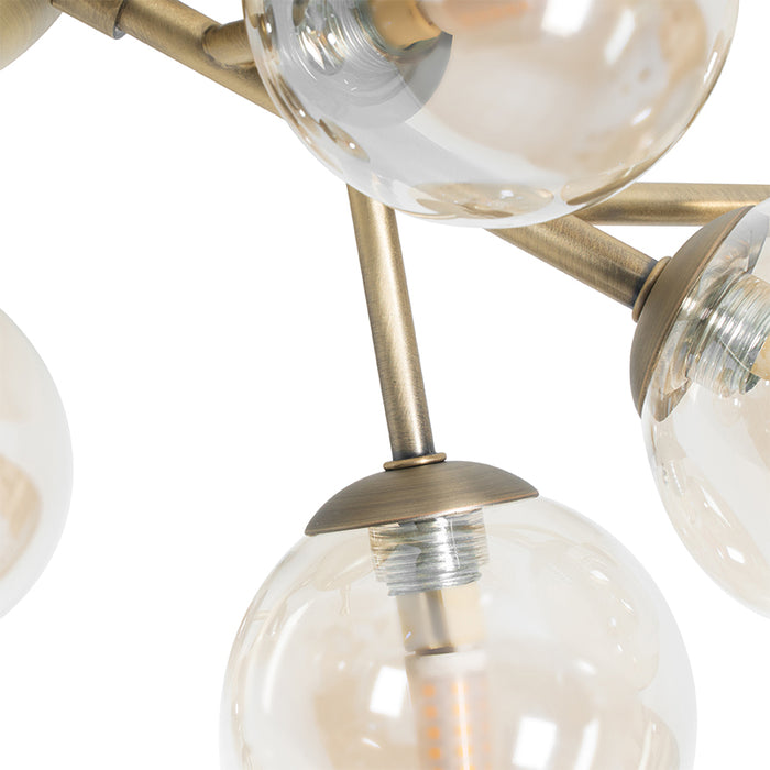 QAZQA Smart plafondlamp brons met amber glas 12-lichts incl. 12 Wifi