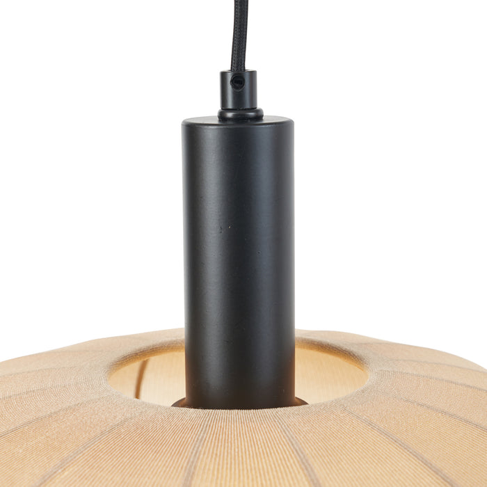QAZQA Japandi hanglamp zwart met bruine stoffen kap 2-lichts - Bida