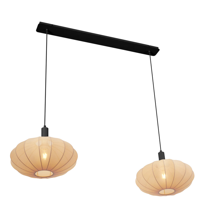 QAZQA Japandi hanglamp zwart met bruine stoffen kap 2-lichts - Bida