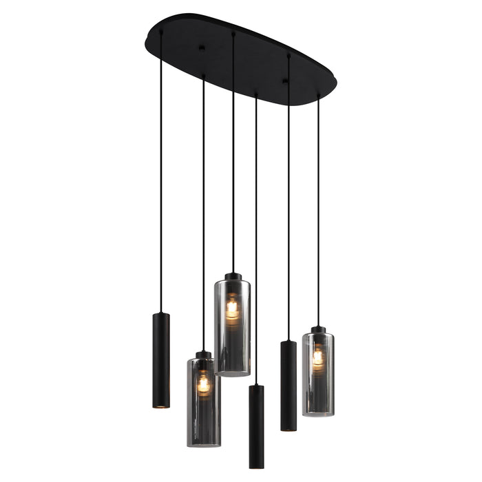 QAZQA Moderne hanglamp zwart met smoke glas 6-lichts - Duplantis