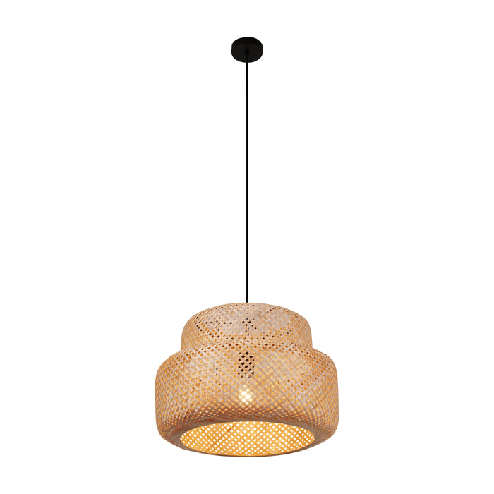 QAZQA Japandi hanglamp zwart met bamboe- Kea