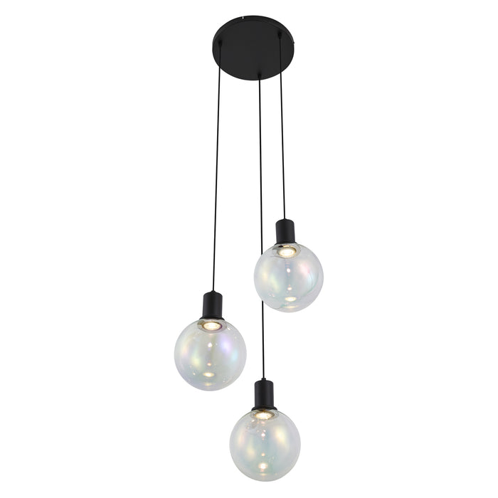 QAZQA Design hanglamp zwart met regenboog glas rond 3-lichts - Mallon