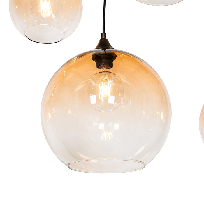 QAZQA Smart hanglamp donkerbrons met amber glas 8-lichts incl. 8 Wifi