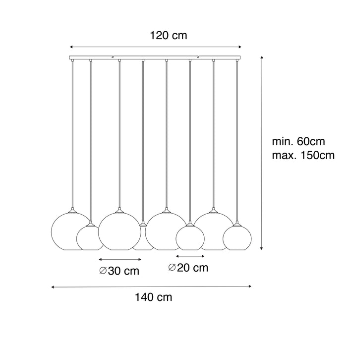 QAZQA Smart hanglamp donkerbrons met amber glas 8-lichts incl. 8 Wifi