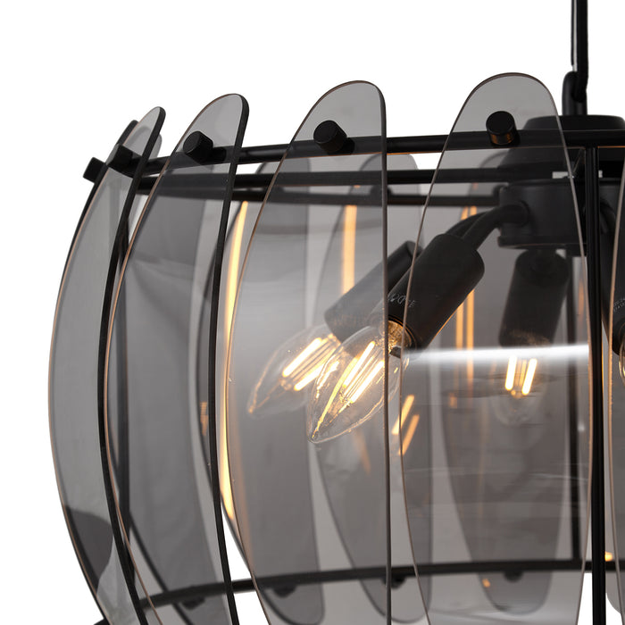 QAZQA Design hanglamp zwart met smoke glas rond 6-lichts - Mochan