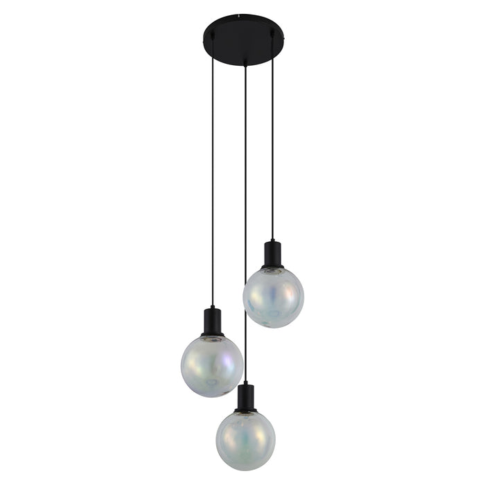 QAZQA Design hanglamp zwart met regenboog glas rond 3-lichts - Mallon