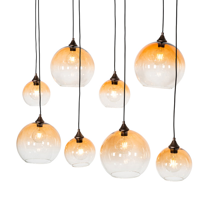 QAZQA Smart hanglamp donkerbrons met amber glas 8-lichts incl. 8 Wifi