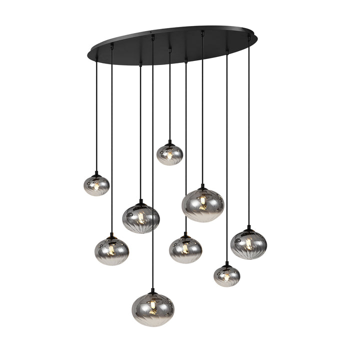 QAZQA Moderne hanglamp zwart met smoke glas 9-lichts - Jia