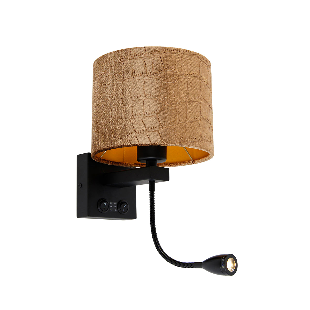 QAZQA Wandlamp zwart met velours kap krokodil dessin 18cm - Brescia
