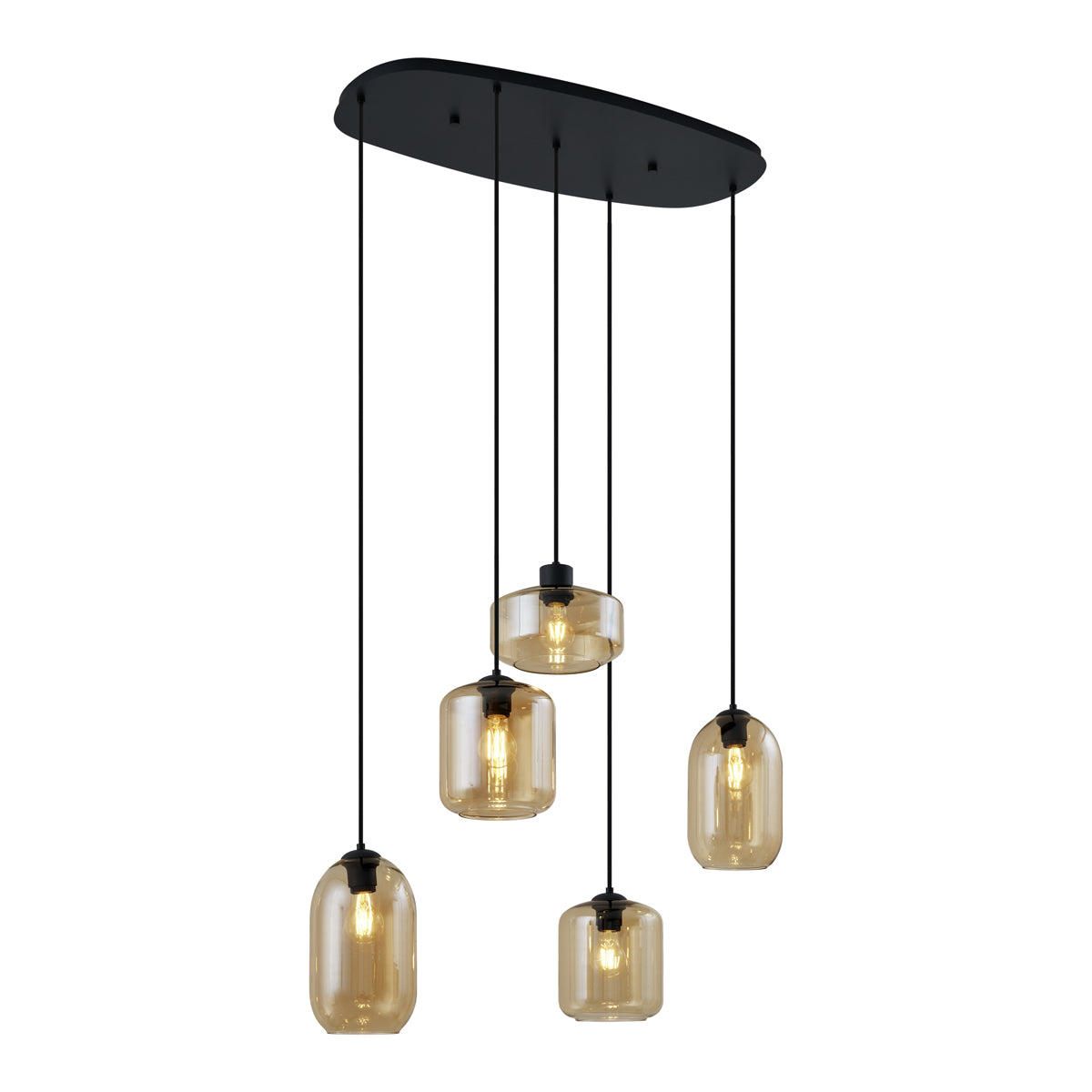 QAZQA Moderne hanglamp zwart met amber glas 5-lichts - Sheena