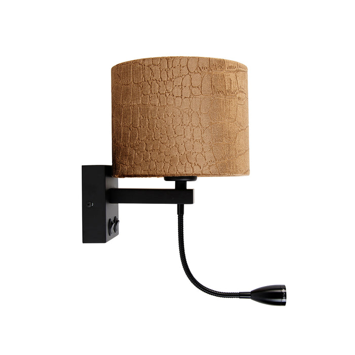 QAZQA Wandlamp zwart met velours kap krokodil dessin 18cm - Brescia