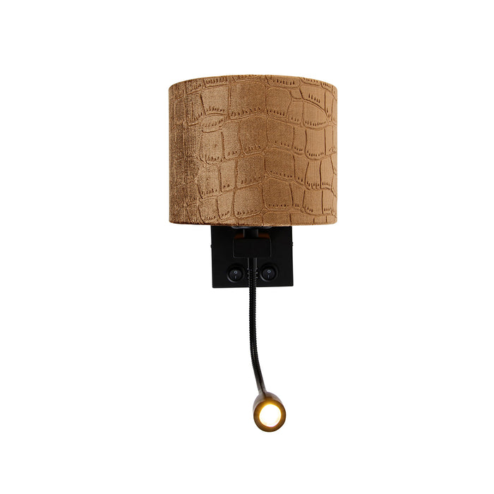 QAZQA Wandlamp zwart met velours kap krokodil dessin 18cm - Brescia