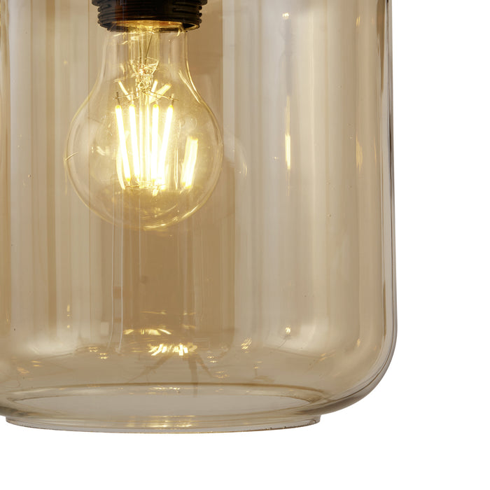 QAZQA Moderne hanglamp zwart met amber glas 5-lichts - Sheena