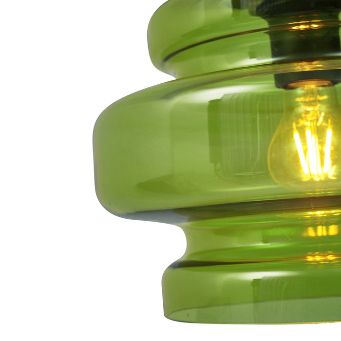 QAZQA Retro hanglamp zwart met groen glas 3-lichts - Denise