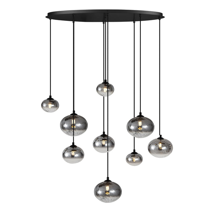 QAZQA Moderne hanglamp zwart met smoke glas 9-lichts - Jia