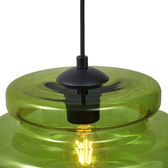 QAZQA Retro hanglamp zwart met groen glas 3-lichts - Denise