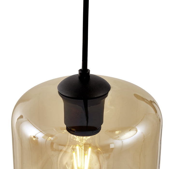 QAZQA Moderne hanglamp zwart met amber glas 5-lichts - Sheena