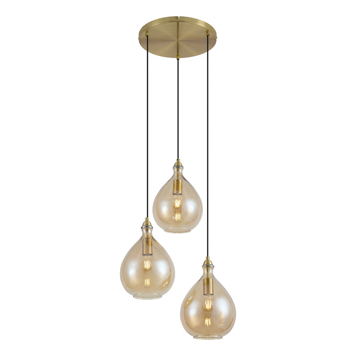 QAZQA Moderne hanglamp goud met amber glas 3-lichts - Traditional