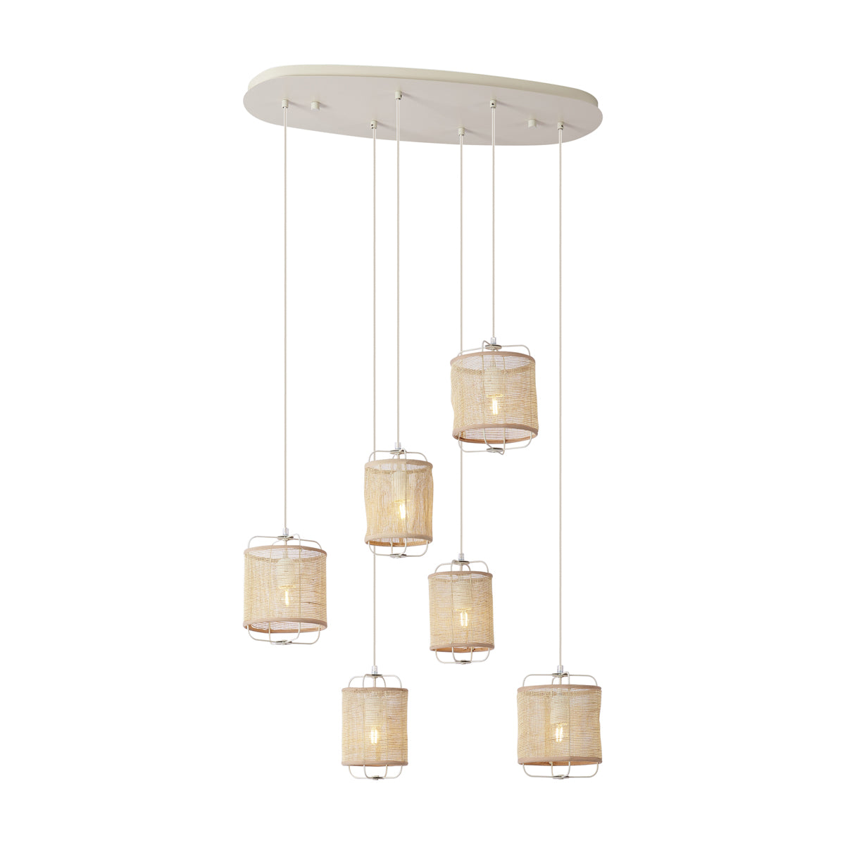 QAZQA Japandi hanglamp beige met stoffen kappen 6-lichts - Yente