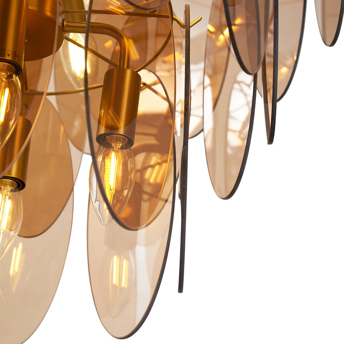 QAZQA Art Deco hanglamp goud met amber glas ovaal 14-lichts - Mochan