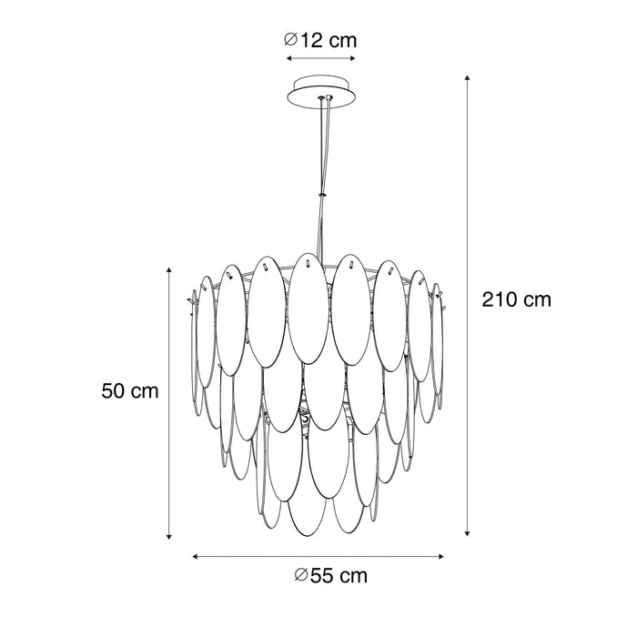 QAZQA Art Deco hanglamp goud met amber glas ovaal 14-lichts - Mochan