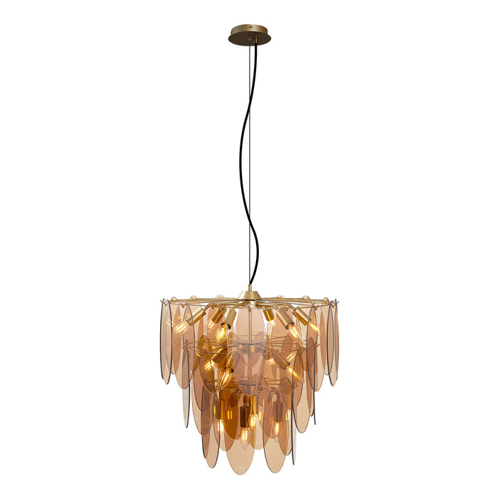 QAZQA Art Deco hanglamp goud met amber glas ovaal 14-lichts - Mochan