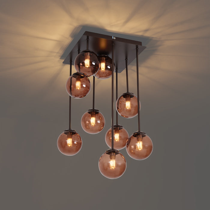 QAZQA Design plafondlamp brons met brons glas 9-lichts - Athens