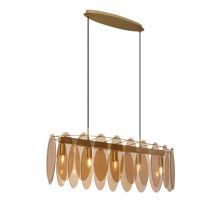 QAZQA Art Deco hanglamp goud met amber glas ovaal 5-lichts - Mochan
