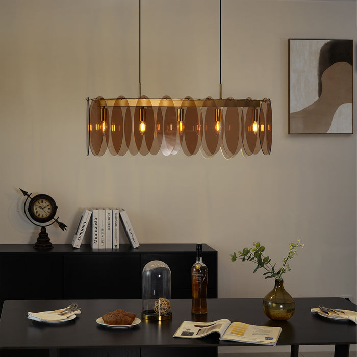 QAZQA Art Deco hanglamp goud met amber glas ovaal 5-lichts - Mochan