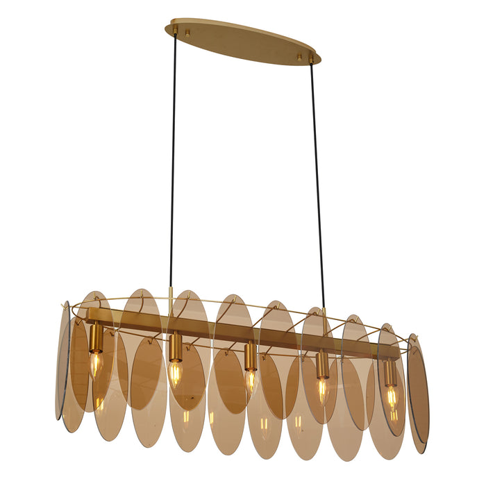 QAZQA Art Deco hanglamp goud met amber glas ovaal 5-lichts - Mochan