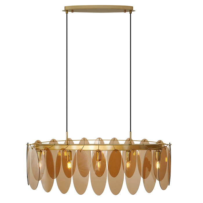 QAZQA Art Deco hanglamp goud met amber glas ovaal 5-lichts - Mochan