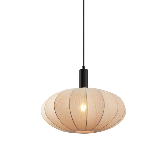 QAZQA Japandi hanglamp zwart met bruine stoffen kap - Bida