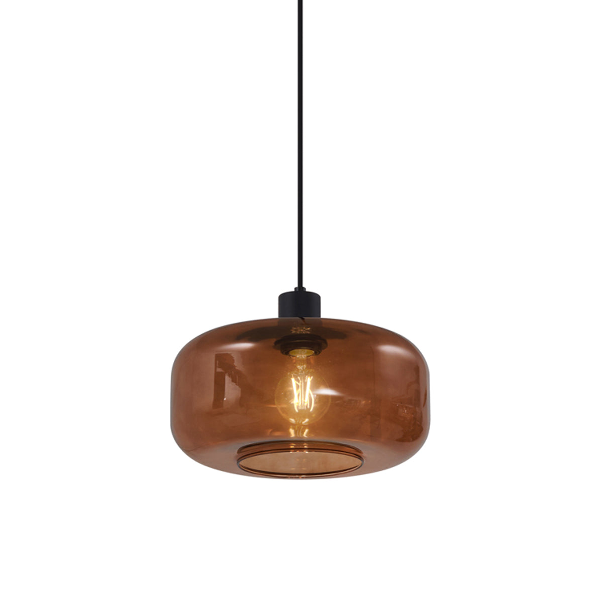 QAZQA Retro hanglamp zwart met brons glas - Bizle