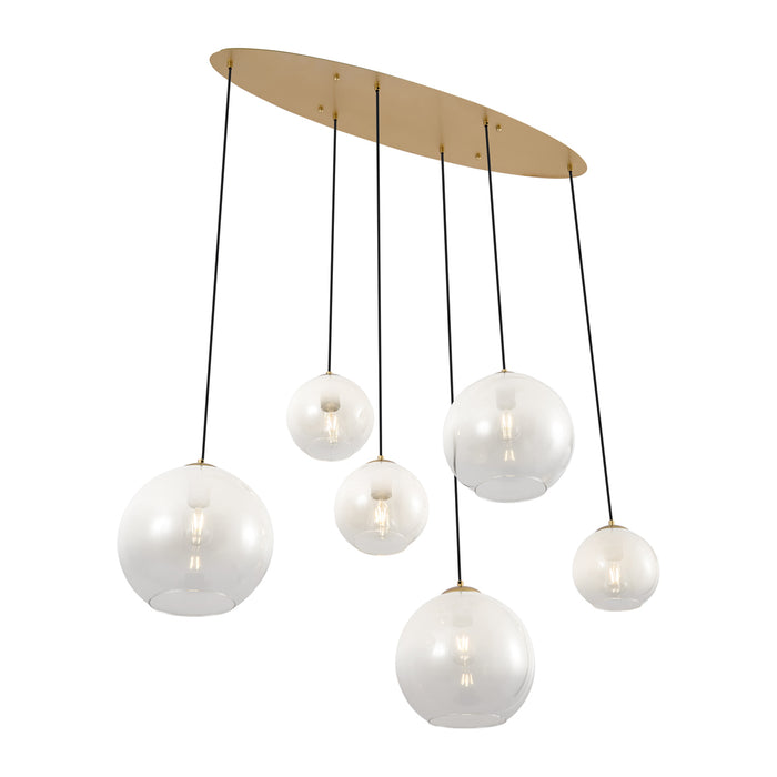 QAZQA Hotel Chique hanglamp messing met wit glas langwerpig 6-lichts