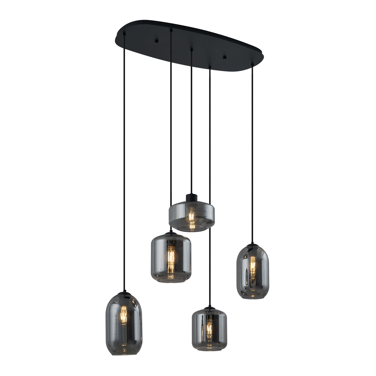 QAZQA Moderne hanglamp zwart met smoke glas 5-lichts - Sheena