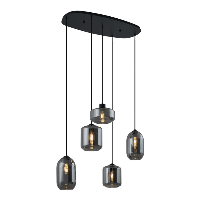 QAZQA Moderne hanglamp zwart met smoke glas 5-lichts - Sheena