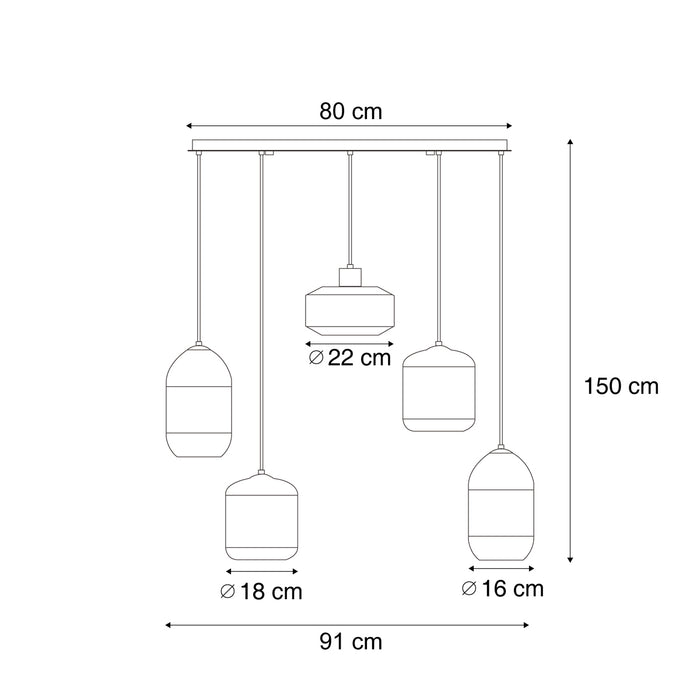 QAZQA Moderne hanglamp zwart met smoke glas 5-lichts - Sheena
