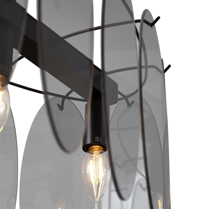 QAZQA Design hanglamp zwart met smoke glas ovaal 5-lichts - Mochan