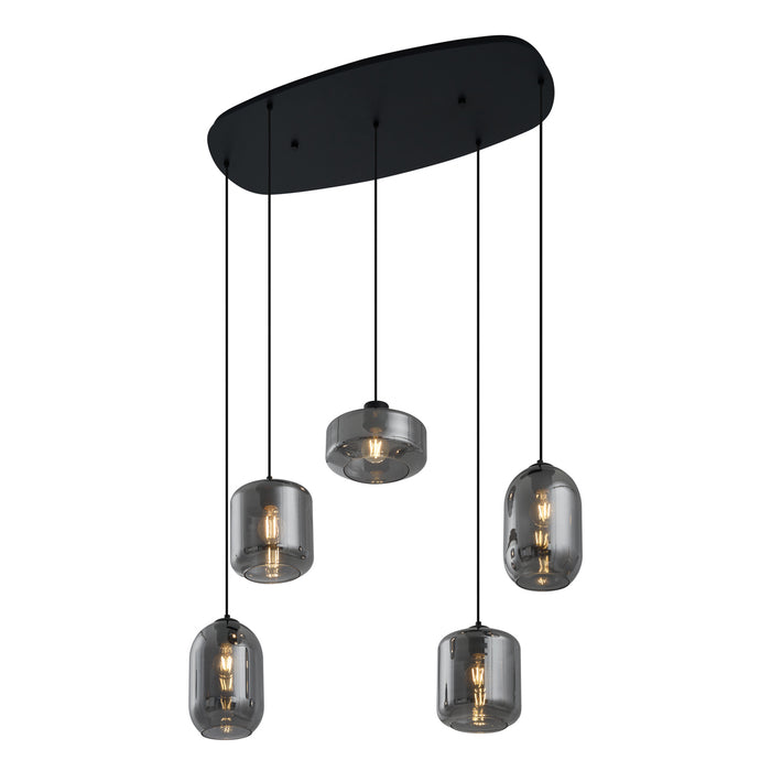 QAZQA Moderne hanglamp zwart met smoke glas 5-lichts - Sheena