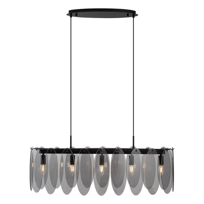 QAZQA Design hanglamp zwart met smoke glas ovaal 5-lichts - Mochan