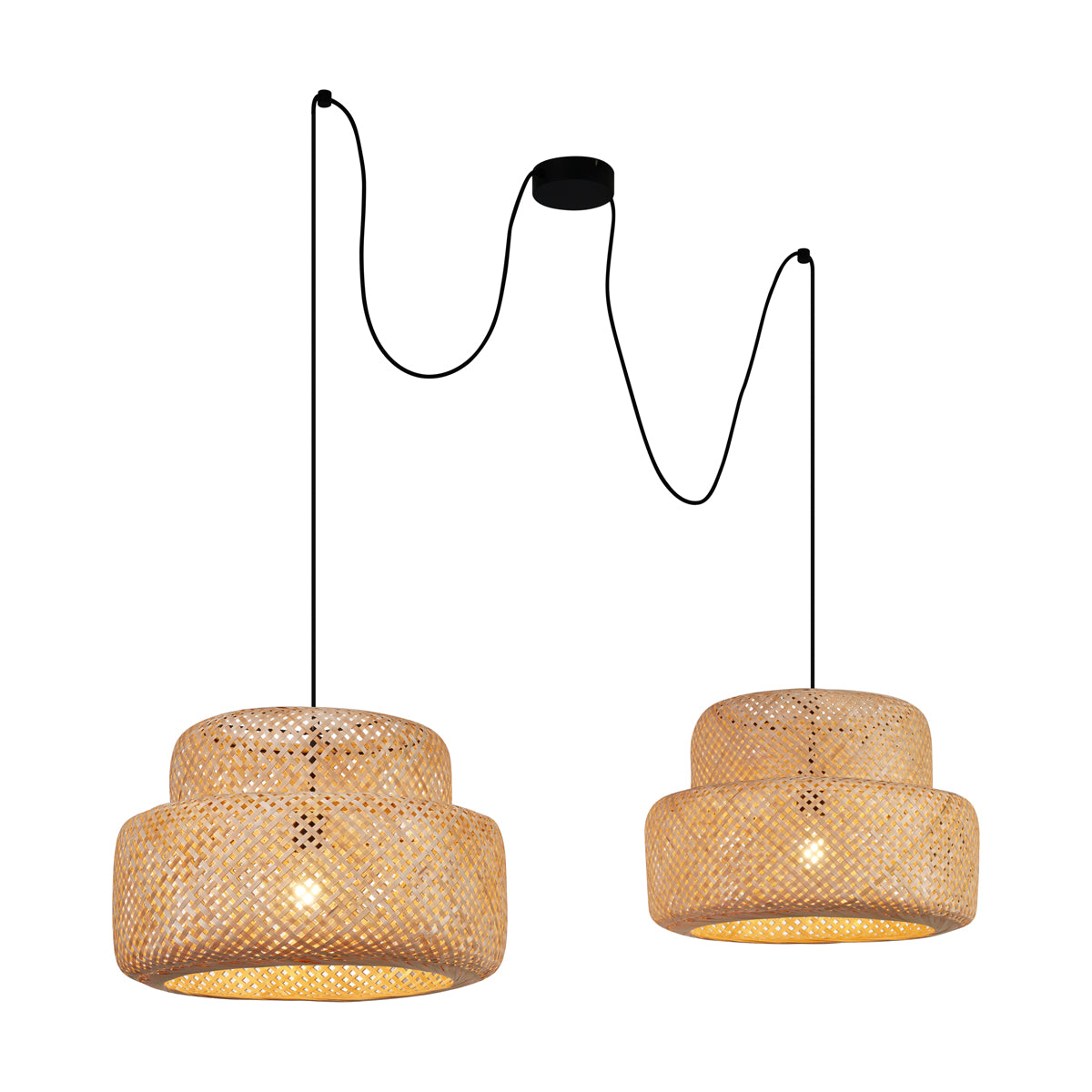 QAZQA Japandi hanglamp zwart met bamboe 2-lichts - Kea
