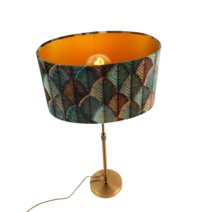 QAZQA Tafellamp brons met ovale velours kap blad design 35cm - Parte