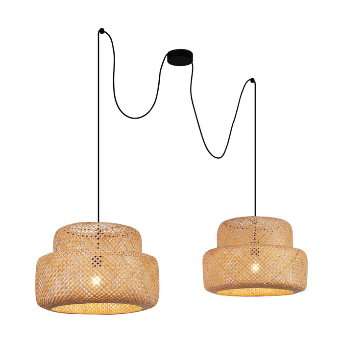 QAZQA Japandi hanglamp zwart met bamboe 2-lichts - Kea