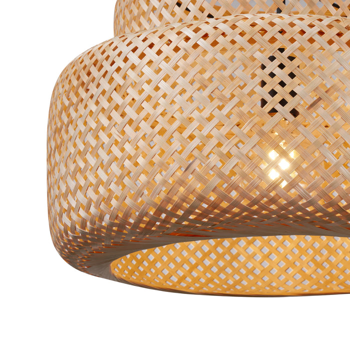 QAZQA Japandi hanglamp zwart met bamboe 2-lichts - Kea