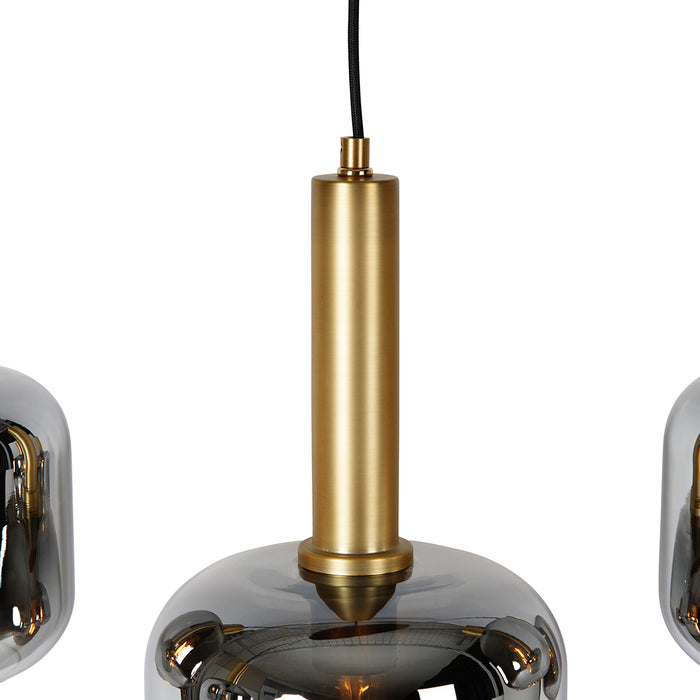 QAZQA Smart hanglamp zwart met goud en smoke glas ovaal 5-lichts